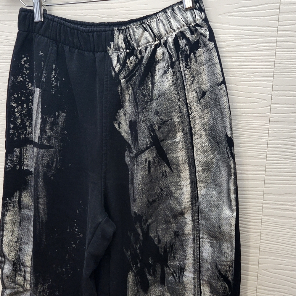 Zara Foil Metallic Paint Joggers Sweatpants Black Silver Size Small - Picture 4 of 9
